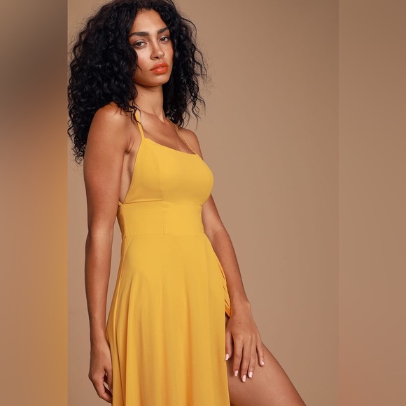 Lulu’s Dreamy Romance Mustard Yellow Backless Maxi Dress - Picture 4 of 7